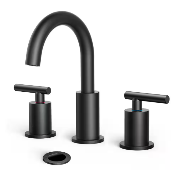 androme 8 in. Widespread Double Handle High-Arc Bathroom Faucet with Metal Pop-up Drain Lead-Free in Matte Black H0300B