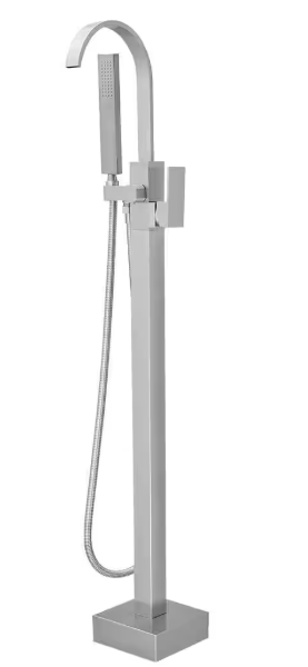 BWE Waterfall Single Handle Floor Mount Freestanding Tub Faucet Bathtub Filler with Hand Shower in Brushed Nickel A-97011-N
