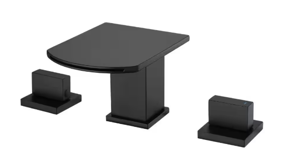 AIMADI 8 in. Widespread Double Handle Waterfall Bathroom Faucet with Valve 3-Hole Brass Bathroom Sink Taps in Matte Black BXL-MB-096