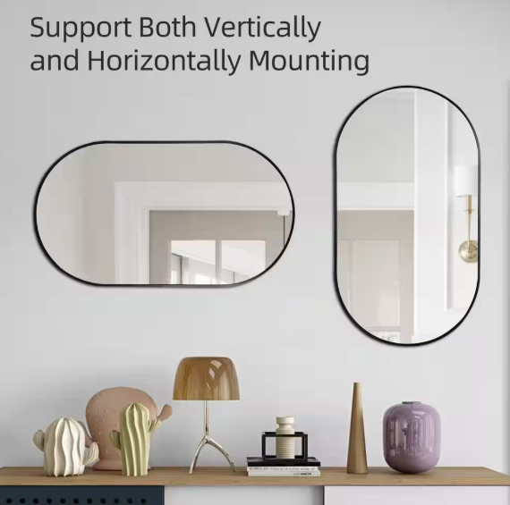 Unbranded Oval Bathroom Vanity Mirror, 20 in. x 28 in. Black frame Oval Bathroom Mirror Wall Pill Shaped Mirror, Oval Wall Mirror KR-PSBK2028