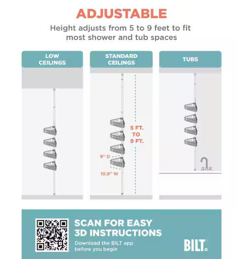 Zenna Home 4-Tier Tension Pole Shower Caddy in Satin Nickel E2157NNL