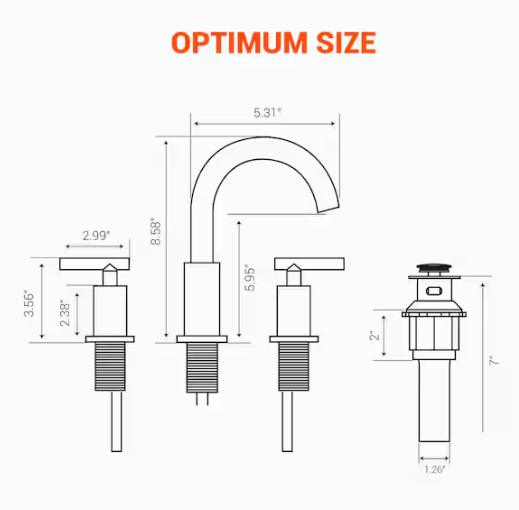 androme 8 in. Widespread Double Handle High-Arc Bathroom Faucet with Metal Pop-up Drain Lead-Free in Matte Black H0300B