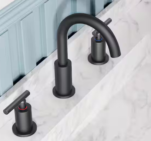 androme 8 in. Widespread Double Handle High-Arc Bathroom Faucet with Metal Pop-up Drain Lead-Free in Matte Black H0300B
