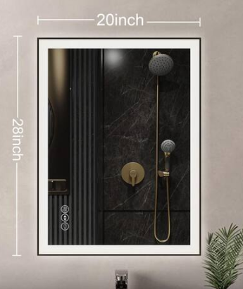 FUNKOL 20 in. W. x 28 in. H Rectangular Framed Wall Bathroom Vanity Mirror in Glass with Front and Backlit LED Mirror596XR