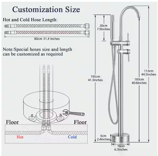 AKLFGN Waterfall Single-Handle Floor Mount Freestanding Tub Faucet Bathtub Filler with Hand Shower in. Brushed Nickel LDLT-001LS