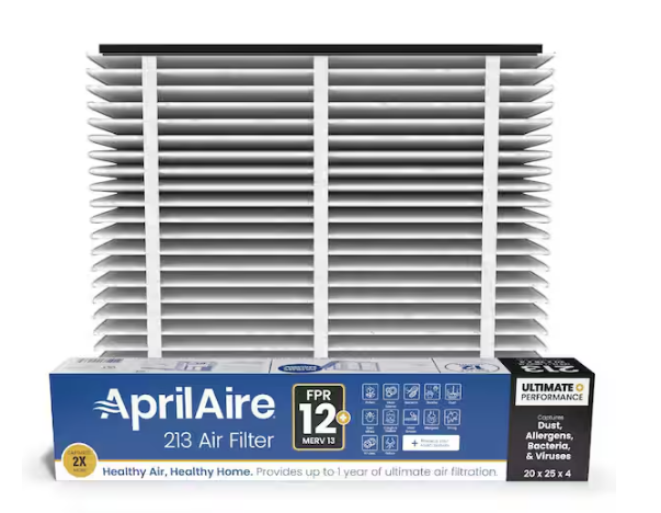AprilAire 213 20 in. x 25 in. x 4 in. MERV 13 FPR 12 Pleated Filter For Air Cleaner Models 1210/1620/2210/2216/3210/4200 (1-Pack)