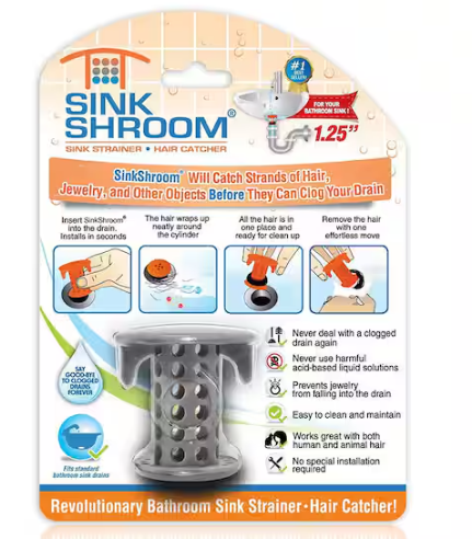 TubShroom 1 in. - 1.25 in. Bathroom Sink Drain Protector Hair Catcher in Gray SSGRA988