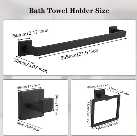 BWE 4-Piece Bath Hardware Set Black Bathroom Accessories with Towel Bar/Rack Included for Bathroom Towel Ring in Matte Black