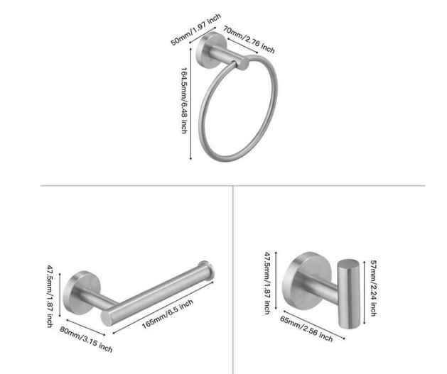 BWE 4-Piece Bath Hardware Set with Robe Hooks, Towel Ring, Toilet Paper Holder Modern in Brushed Nickel A-91062-N-R