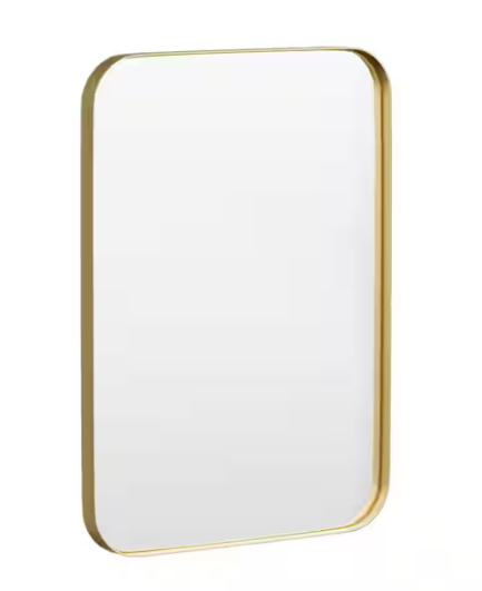 HOMEIBRO 22 in. W x 30 in. H Tempered Glass Rounded Rectangle Framed Wall-Mounted Bathroom Vanity Mirror in Gold