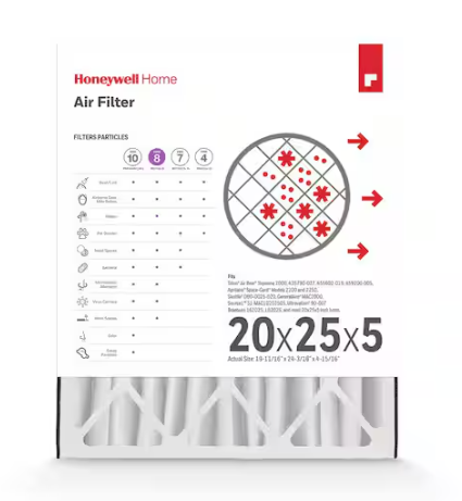 Honeywell Home 20 x 25 x 5 Pleated Furnace Air Filter FPR 8, MERV 10