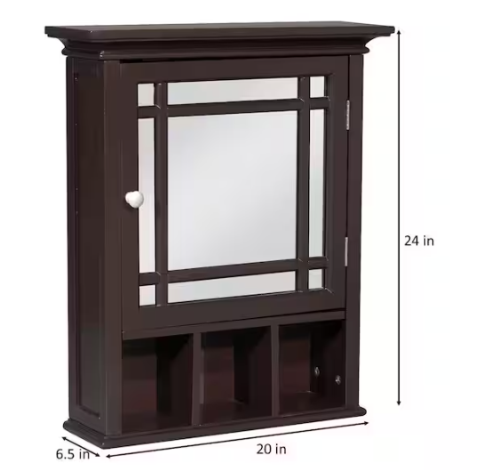 Teamson Home Neal 20 in. W x 24.13 in. H x 6.5 in. D Removable Wooden Medicine Cabinet with Mirrored Door in Espresso HDT556