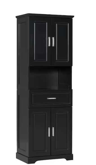 YSQCAR 24.5 in. W x 16 in. D x 71 in. H Black MDF Freestanding Linen Cabinet with Door and Drawers, Adjustable Shelf