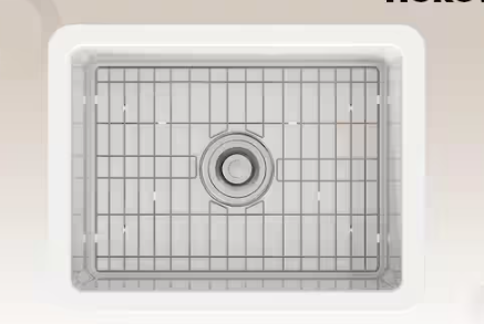 HOROW Undermount Fireclay 24 in. Single Bowl Kitchen Sink with Bottom Grid and Strainer in White HR-US2419W