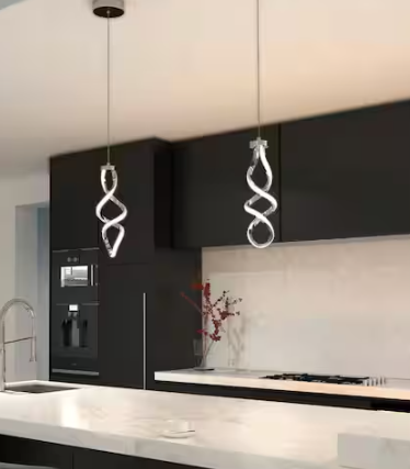 Artika - Swirl 13-Watt 1 Light Chrome Modern Integrated LED Mini Pendant Light Fixture for Kitchen Island