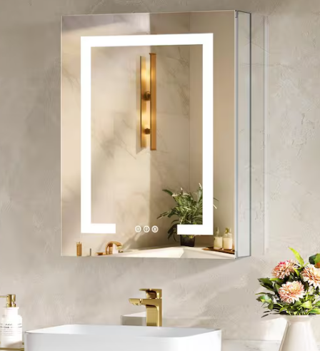 HOMEIBRO 20 in. W x 26 in. H Rectangular Aluminum Medicine Cabinet with Mirror L-LEDAMC-2026