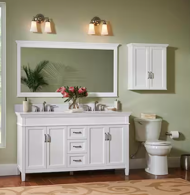 Home Decorators Collection Ashburn 60 in. W x 31 in. H Rectangular Wood Framed Wall Bathroom Vanity Mirror in White