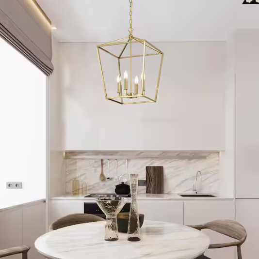 Edvivi- Renzo 4-Light 16 in. Gold Caged Lantern Modern Pendant