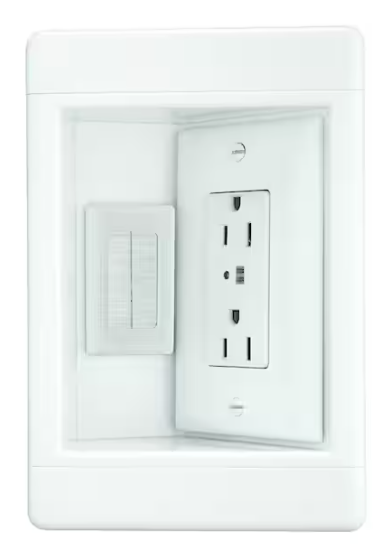 Legrand- Pass & Seymour 1 Gang Recessed TV Media Box Kit with Surge Suppressing Outlet and Low Voltage Inserts, White