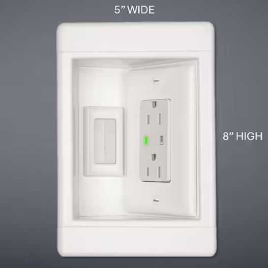 Legrand- Pass & Seymour 1 Gang Recessed TV Media Box Kit with Surge Suppressing Outlet and Low Voltage Inserts, White