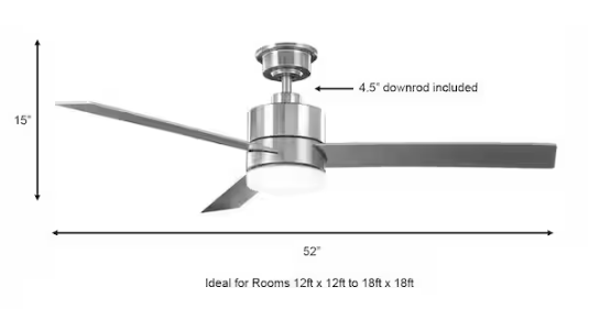 Hampton Bay- Madison 52 in. Indoor Brushed Nickel Ceiling Fan with Adjustable White Integrated LED with Remote Included