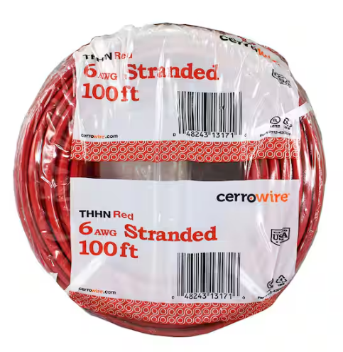 Southwire- THHN Building Wire, Copper, 6 AWG, 1C, Red, Stranded, 100 ft 20495820