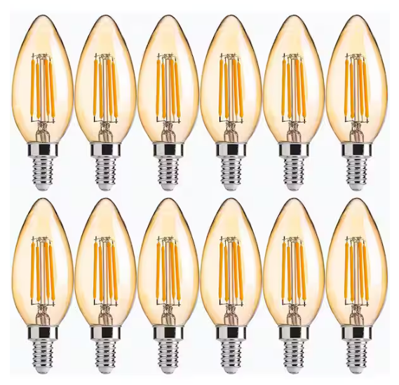 40-Watt Equivalent B11 E12 Warm White (Less Than 2700K) Dimmable LED Candle Bulbs, Amber Glass (12-Pack)