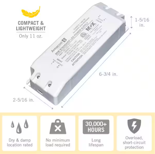 Armacost Lighting 60-Watt Universal Dimmable 24-Volt DC LED Driver TRIAC Transformer