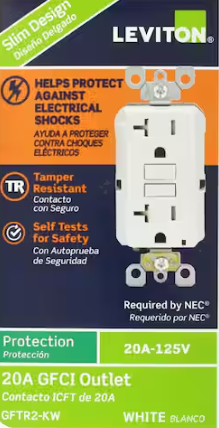 Leviton 20 Amp 125-Volt Duplex SmarTest Self-Test SmartlockPro Tamper Resistant GFCI Outlet, White GFTR2-KW