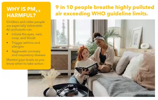 Airthings View Air Quality Battery-Operated Indoor Air Quality Monitor with Wi-Fi, for PM2.5, Humidity and Temperature