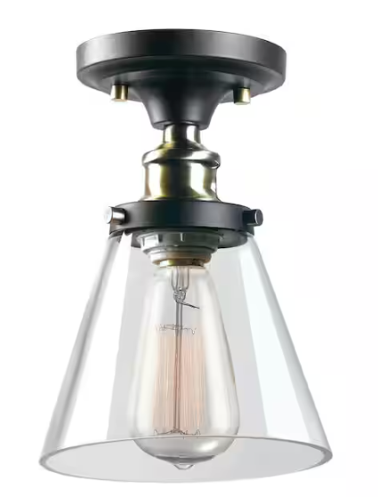 Globe Electric Jackson 1-Light Antique Brass and Brown Flush Mount