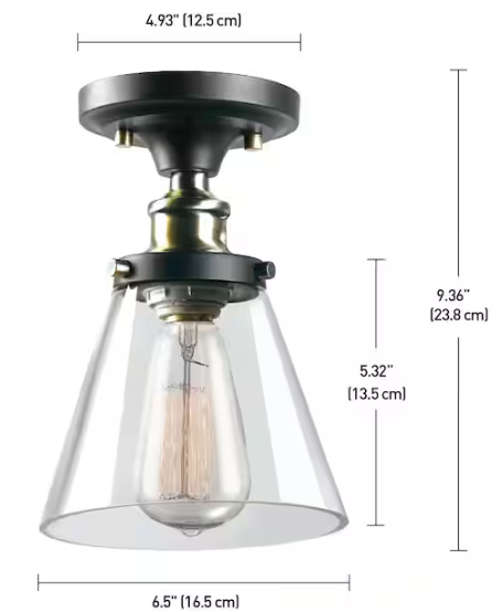 Globe Electric Jackson 1-Light Antique Brass and Brown Flush Mount