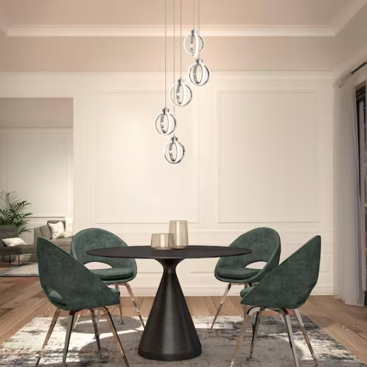 Artika Soho 27-Watt 5 Light Chrome Modern Integrated LED Pendant Light Fixture for Dining Room or Kitchen
