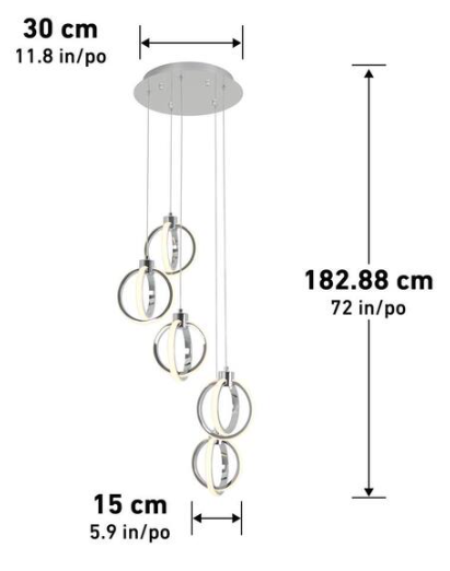 Artika Soho 27-Watt 5 Light Chrome Modern Integrated LED Pendant Light Fixture for Dining Room or Kitchen