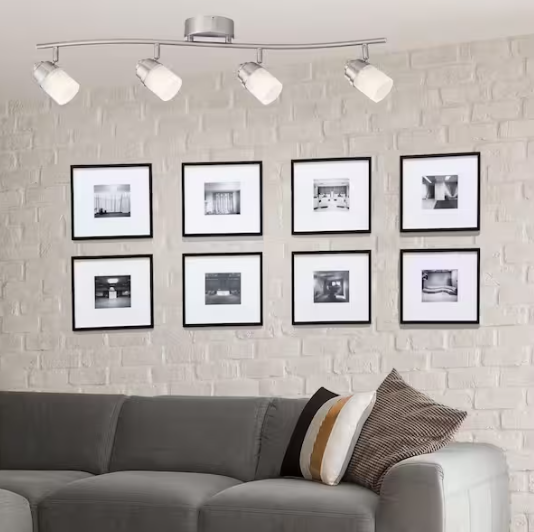 Hampton Bay 3 ft. Brushed Nickel Integrated LED Ceiling Mounted Hardwired Track Lighting Kit with 4-Fixed Step Heads