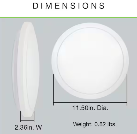 Commercial Electric 12 in. Low Profile LED Flush Mount Round Closet Light Fixture 1100 Lumens 3000K 4000K 5000K Dimmable Hallway Stairwell