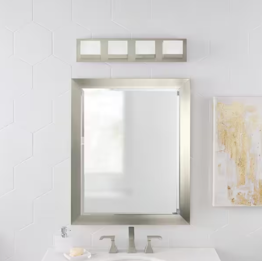 Home Decorators Collection Alberson Collection 4-Light Brushed Nickel LED Vanity Light with Frosted Acrylic Shade