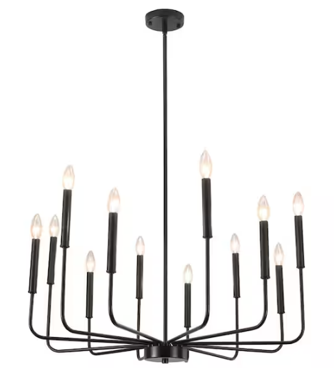 LWYTJO 12-Light Black Farmhouse Candle Chandelier for Bedroom with No Bulbs Included