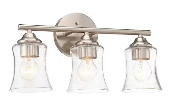 Uixe 17.7 in. 3-Light Brushed Nickel Modern Transitional Bathroom Vanity Light with with Seeded Glass