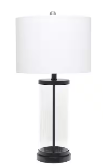 27.5 in. Black Enclosed Glass Table Lamp
