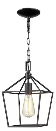Home Decorators Collection Weyburn 1-Light Bronze Farmhouse Mini Pendant Light Fixture with Caged Metal Shade