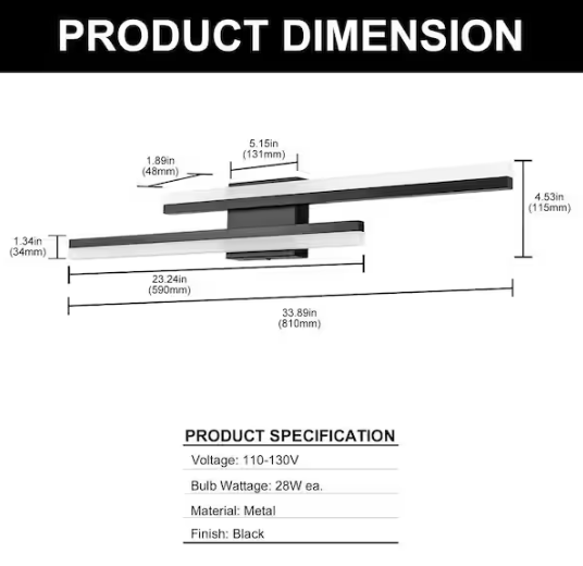 YANSUN 2-Light Contemporary Linear LED Wall Sconce with Black Metal Frame and Frosted Acrylic Shade, Easy-to-Install Wall Lamp