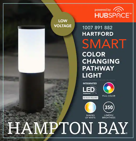 (MISSING GROUND STAKE)Hampton Bay- Hartford 351 Lumen Low Voltage Millennium Black LED Smart Outdoor Bollard Light Powered by Hubspace
