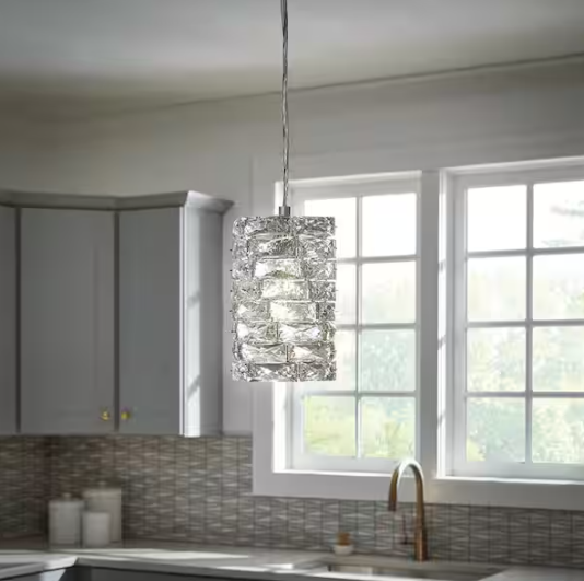 Home Decorators Collection- Keighley 1-Light Chrome and Crystal Mini Pendant Light Fixture
