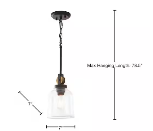 Home Decorators Collection- Knollwood 7 in. 1-Light Black Bronze Vintage Brass Accents Industrial Mini Pendant Light for Kitchen