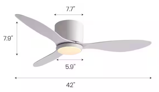 WDETR- 42 in. Smart Indoor White Low Profile 3 Blades Ceiling Fans with Lights with Remote Included