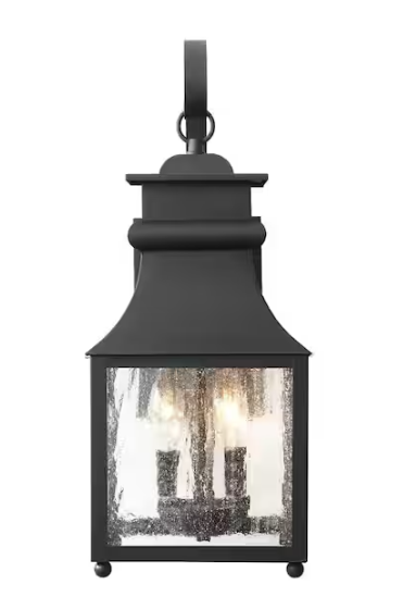 Home Decorators Collection- Rainbrook 18 in. 2-Light Matte Black Outdoor Wall Light Fixture Sconce with Seeded Glass