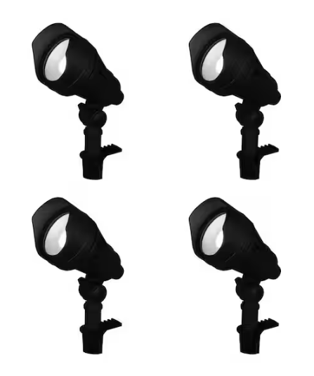 Hampton Bay- 390 Lumen Low Voltage Millennium Black Adjustable Color Integrated LED Outdoor Landscape Flood Light (4-Pack)