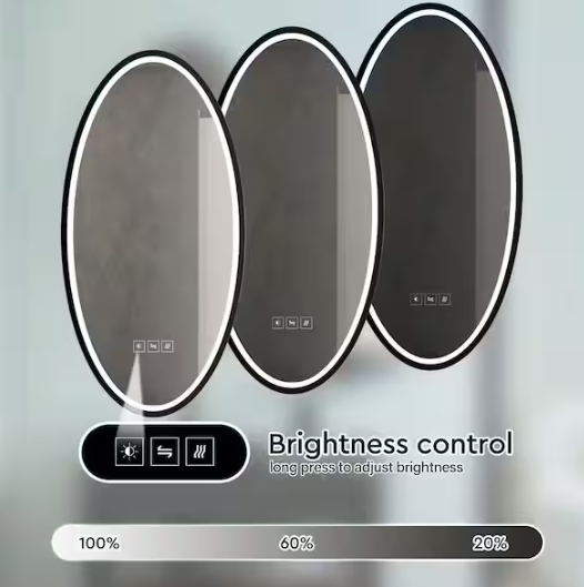 BWE 18 in. W x 35 in. H Large Oval Frameless Anti-Fog LED Light Dimmable Wall Bathroom Vanity Mirror in Silver