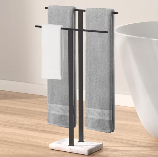 KES Bathroom Freestanding Towel Rack 2-Tier 33 in. H with Marble Base 18/8 Stainless Steel Matte Black